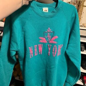 Teal Sweatshirt with Pink New York Design